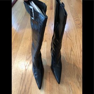 Aldo Black Leather High Heeled Boots - Sz 9.5
